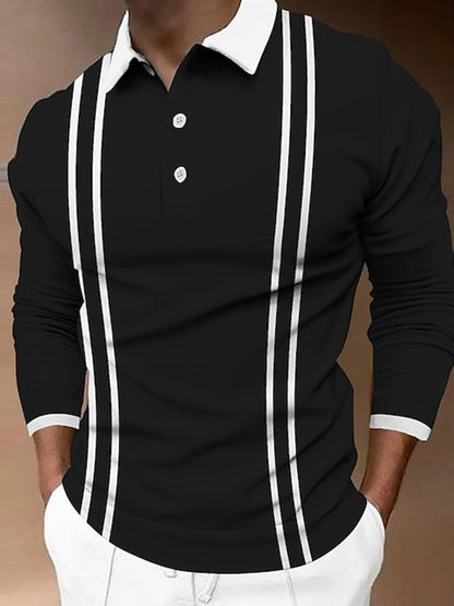 Fashion Print Print Lapel Pullover Long Sleeve Polo Shirt