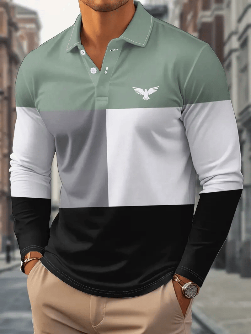 Men's Business Casual Striped Button-Down Polo