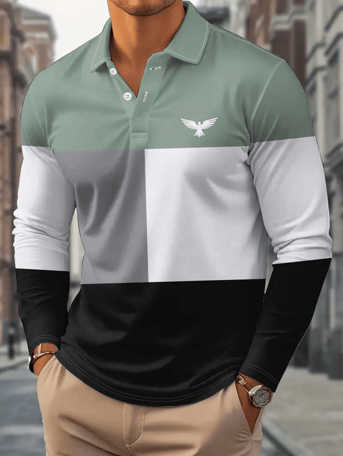 Men's Business Casual Striped Button-Down Polo