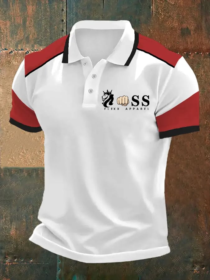 Men's Retro Letter Print Casual Polo Shirt