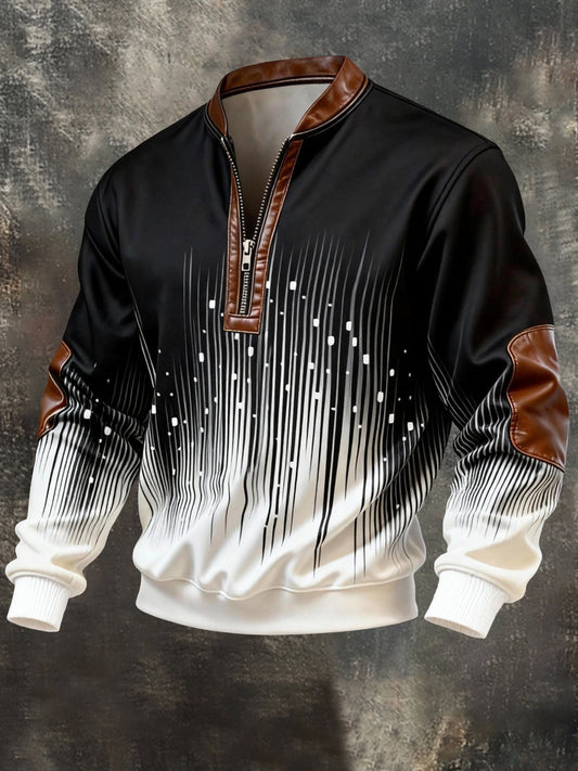 Men's Vintage Color-Block Printed Zip-Up Hoodie