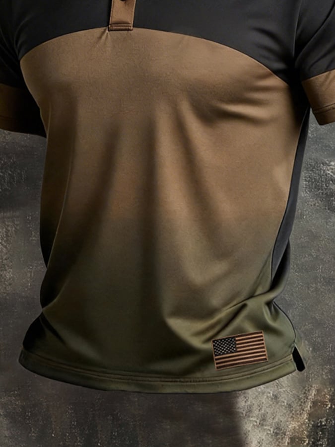 Men's Retro Patriot Color Block Polo Collar Short Sleeve