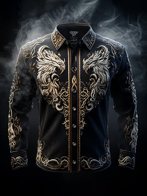 Men's Vintage Viking Print Long Sleeve Shirt
