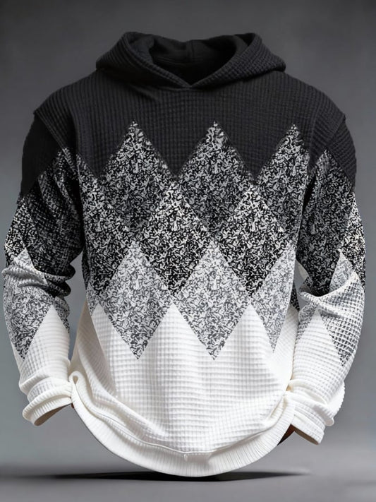 Men's Retro Color Block Print Zipper Sweatshirt