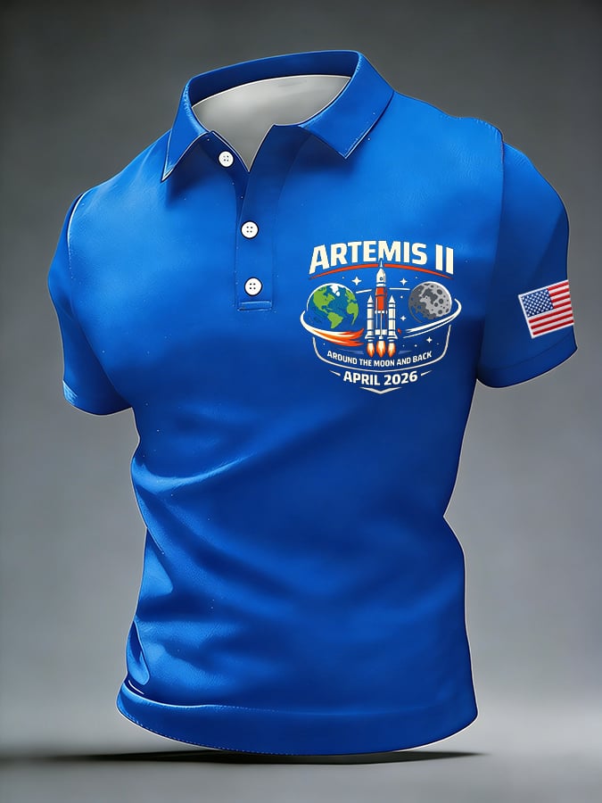 Men's Around The Moon And Back Print Polo Shirt