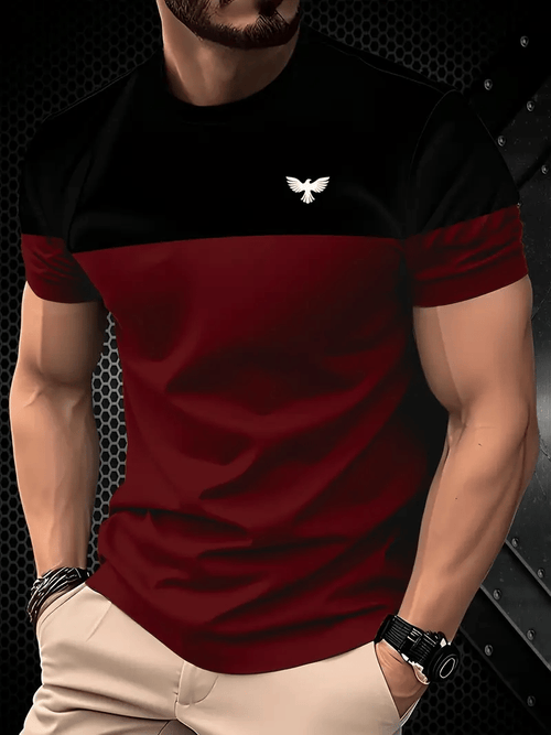 Men's Business Stripe Logo Print Short Sleeve T-Shirt
