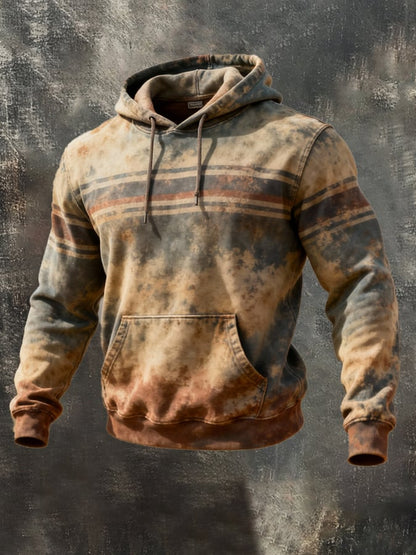 Men's Retro Distressed Color Block Print Casual Long Sleeve Sweatshirt