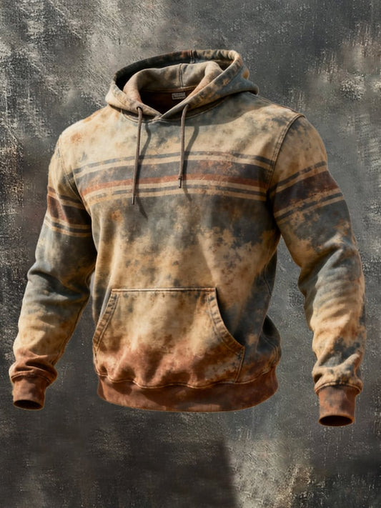 Men's Retro Distressed Color Block Print Casual Long Sleeve Sweatshirt