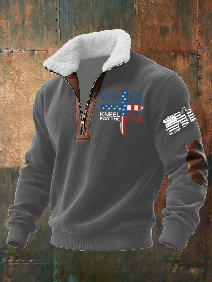 Men's I Stand For The Flag I Kneel for The Cross Faith Print Hoodie