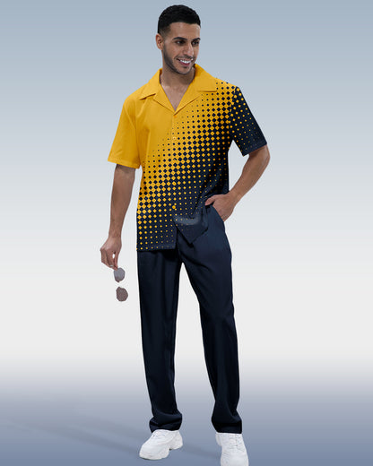 Rianmond Men's Polka Dot Print Short Sleeve Walking Suit 216