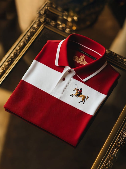 Men's Classic Business Check Logo Button Short Sleeve Polo Shirt