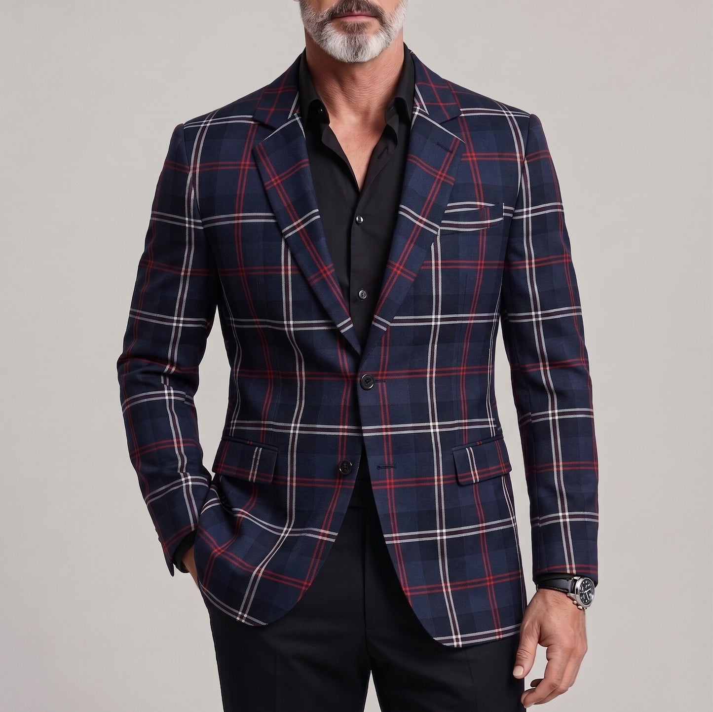 Men's Classic Plaid Print Notch Lapel Two Button Slim Business Casual Blazer