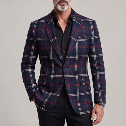 Men's Classic Plaid Print Notch Lapel Two Button Slim Business Casual Blazer