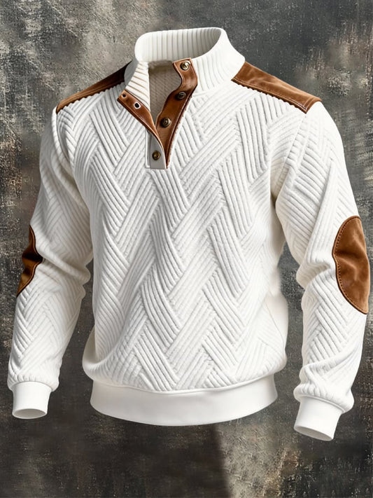 Men's Retro Jacquard Textured Patchwork Comfortable Color-Blocked Zip-Up Sweatshirt