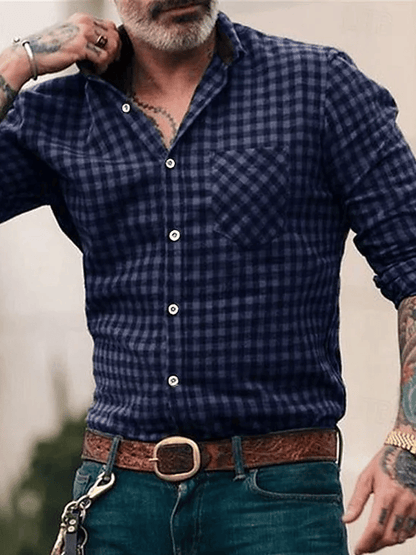 Men's Plaid Business Long Sleeve Shirt