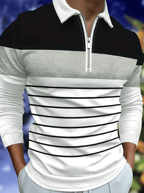 Men's Business Casual Striped Zip-Up Shirt