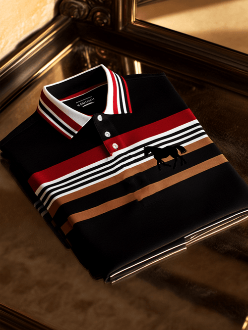 Men's Retro Business Stripe Print Long Sleeve Polo Shirt