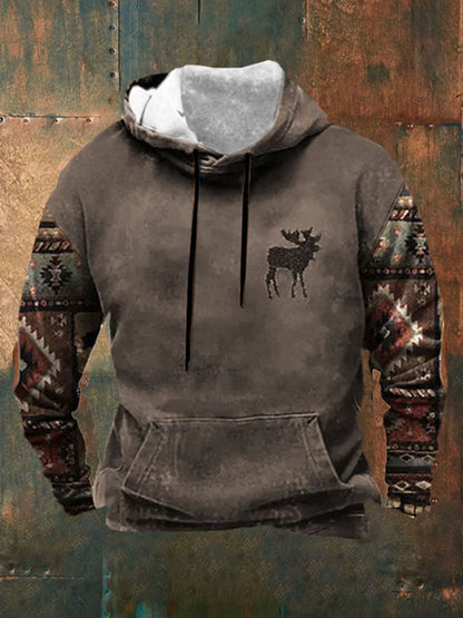 Men's Casual Western Print Long Sleeve Hooded Sweatshirt
