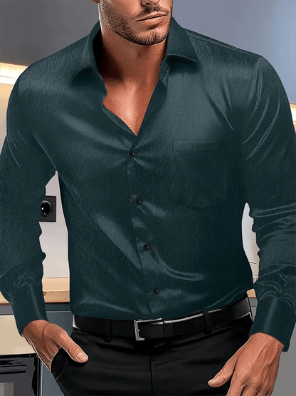 Men's Silk Business Luxury Design Printed Long Sleeve Pocket Shirt