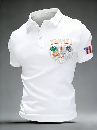 Men's Around The Moon And Back Print Polo Shirt