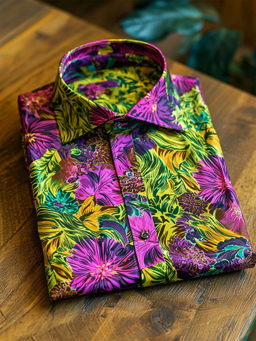 Men's Satin Luxe Hawaiian Print Short Sleeve Button Shirt