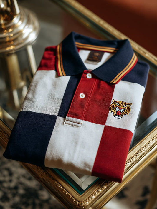 Men's Classic Business Check Button Short Sleeve Polo Shirt
