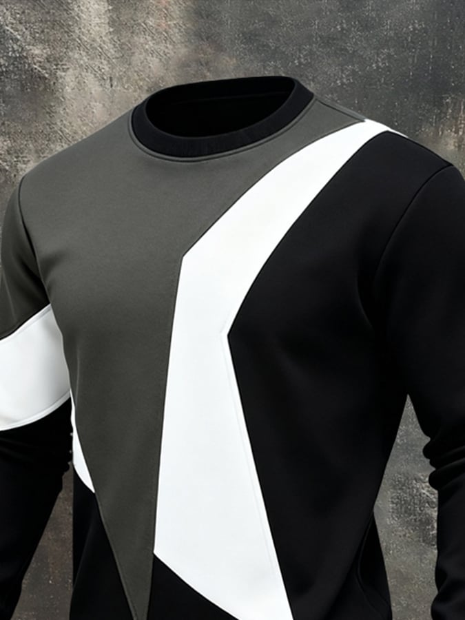 Men'S Stylish Color-Blocked Crewneck Sweatshirt