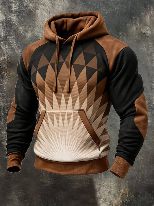 Men's Retro Distressed Color Block Print Casual Long Sleeve Sweatshirt
