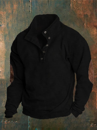 Men's Solid Color Casual Concealed Button Stand Collar Sweatshirt