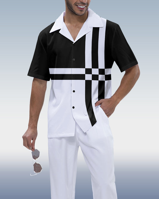 Rianmond Men's Check Print Short Sleeve Walking Suit 212