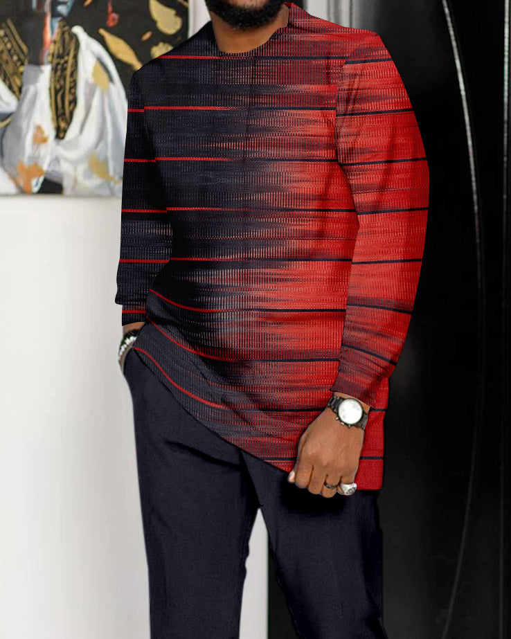 Men's Colorblock Stripe Print Long Sleeve Sports Walking Suit -326
