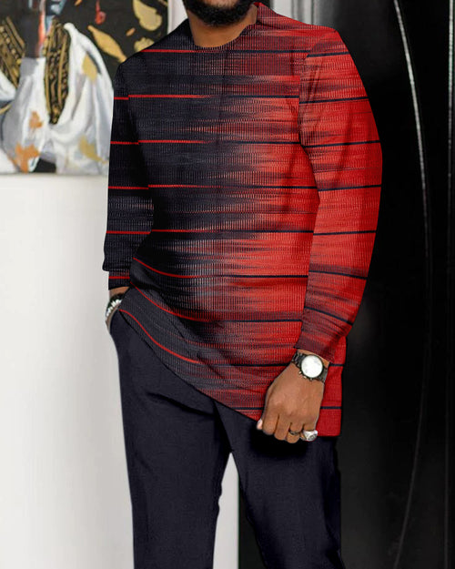 Men's Colorblock Stripe Print Long Sleeve Sports Walking Suit -326