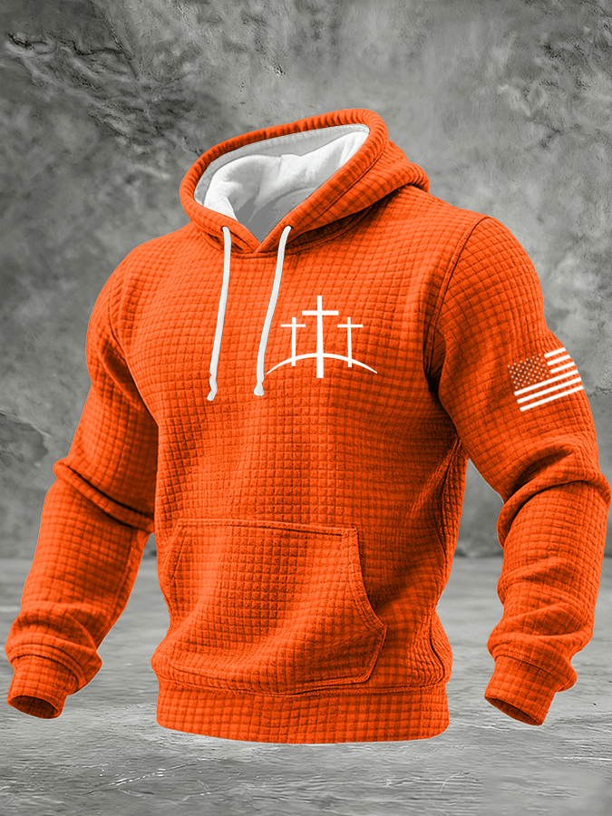Men's Faith Print Checkered Fabric Hooded Sweatshirt