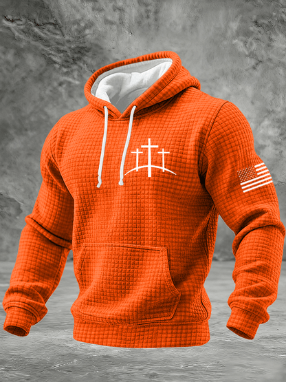 Men's Faith Print Checkered Fabric Hooded Sweatshirt