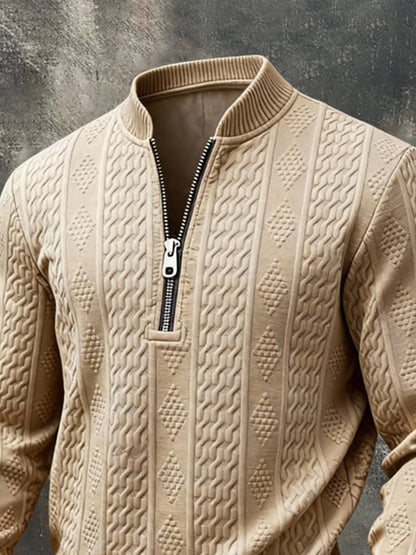 Men'S Casual Retro Half-Zip Stand-Collar Long-Sleeved Sweatshirt