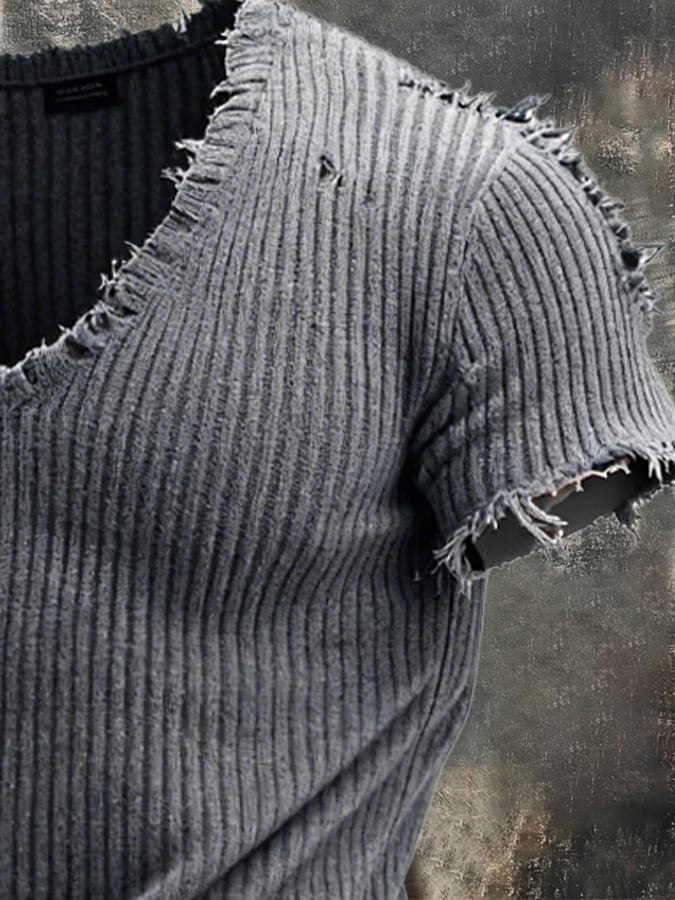 Men's Retro Casual Knitted Brushed Short Sleeve T-Shirt