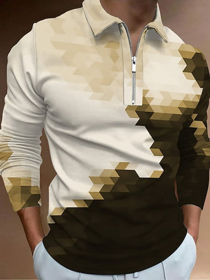 Fashion Print Print Lapel Pullover Long Sleeve Polo Shirt