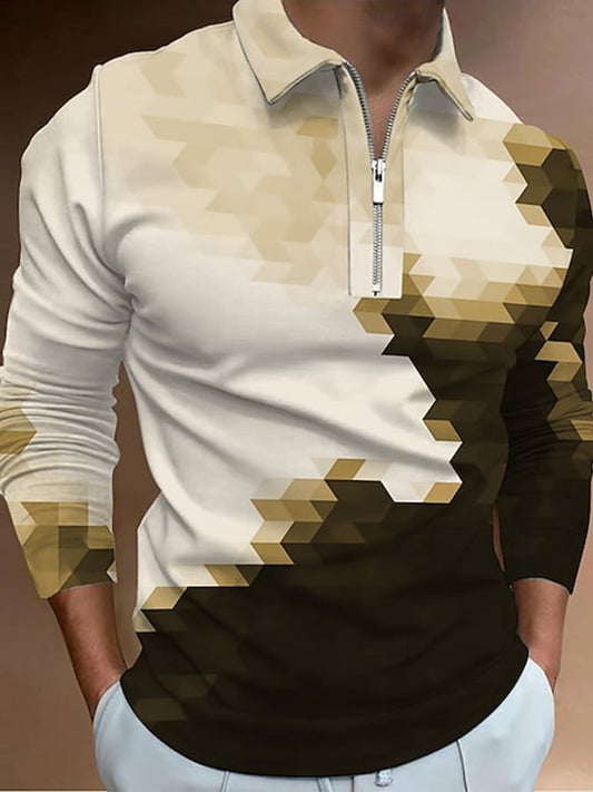 Fashion Print Print Lapel Pullover Long Sleeve Polo Shirt
