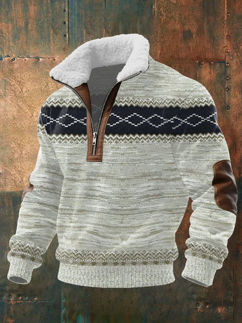 Men's Cable Textured Print Casual Sweatshirt