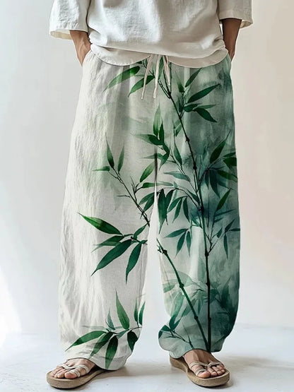 Men's Ink Art Bamboo Print Casual Pants