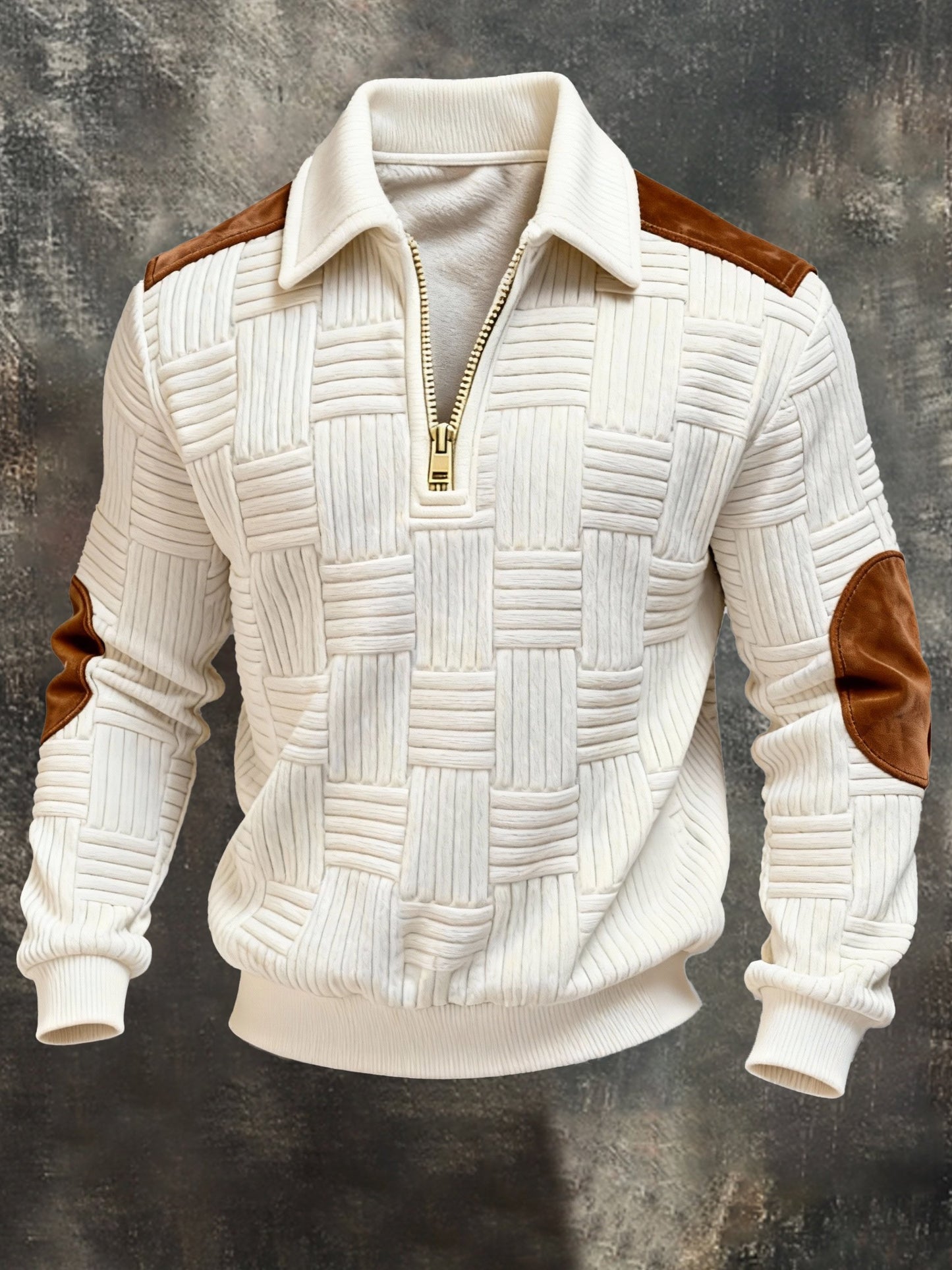 Men's Retro Jacquard Textured Comfortable Zip-Up Sweatshirt