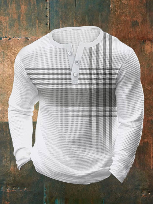 Men's Vintage Casual Henley Waffle Long Sleeve Polo Shirt