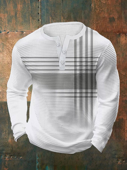 Men's Vintage Casual Henley Waffle Long Sleeve Polo Shirt