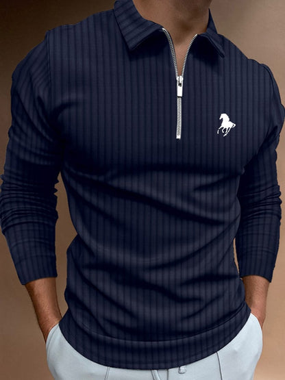 Men's Horse Print Casual Polo Shirt
