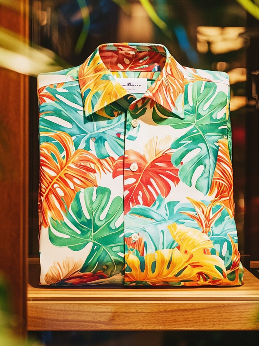 Men's Satin Luxe Hawaiian Print Short Sleeve Button Shirt