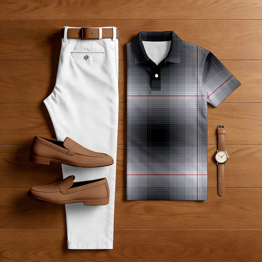 Men's Casual Black Smudge Printed Polo Shirt And Pants Two-Piece Set