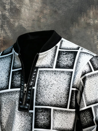 Men's Vintage Color-Block Printed Zip-Up Hoodie