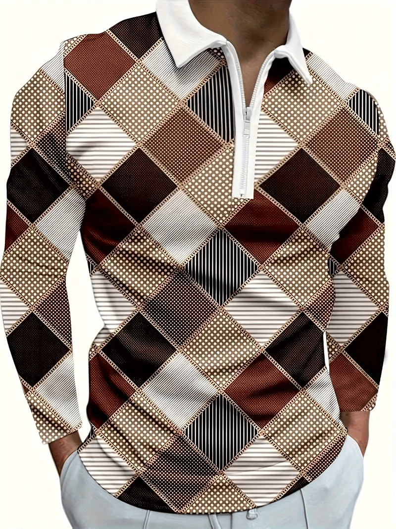 Men's Business Luxury Striped Zip-Neck Polo Shirt