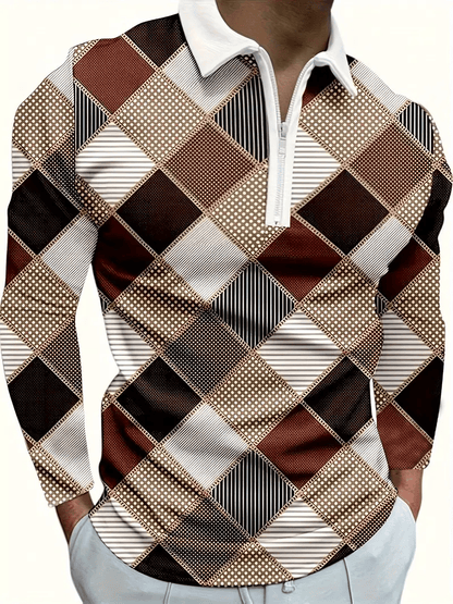 Men's Business Luxury Striped Zip-Neck Polo Shirt