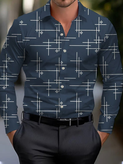 Men's Business Style Geometric Print Shirt